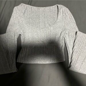 SHEIN Light Gray Ribbed Long Sleeve Top